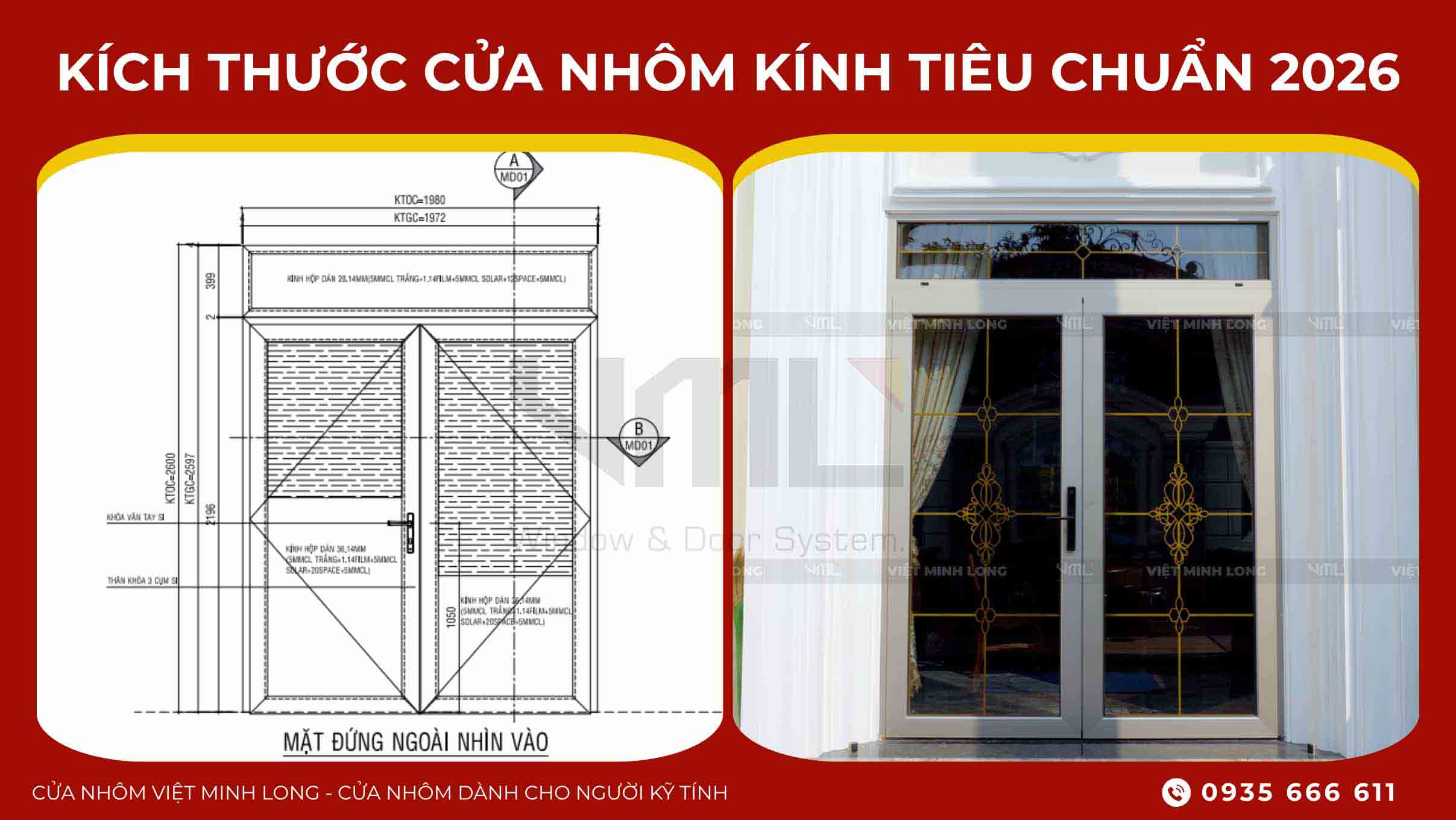Kích thước cửa nhôm - Cửa nhôm Việt Minh Long